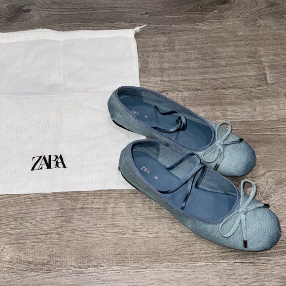 Zara Denim Buckle Ballet Flats
